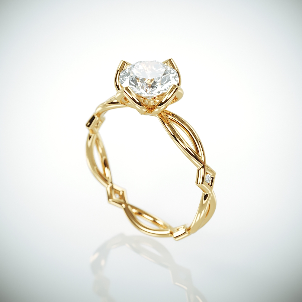 14K Gold Moissanite and Diamonds Engagement Ring in Royalty style | Charles & Colvard Forever One Mossanite and Diamonds ring