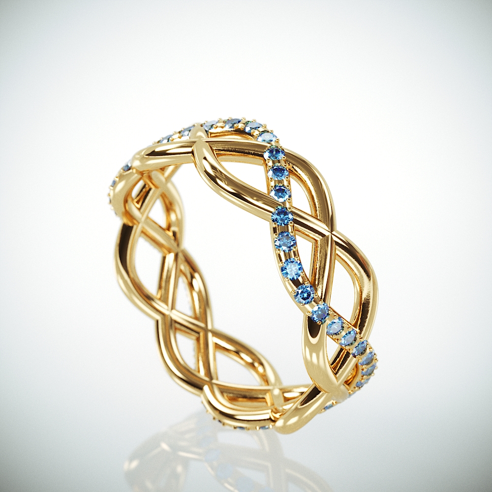 14k Gold Eternity Ring set with Blue Diamonds | Celtic Blue Diamond Ring | 14k Gold Blue Diamonds Wedding Band | Blue Diamond Ring
