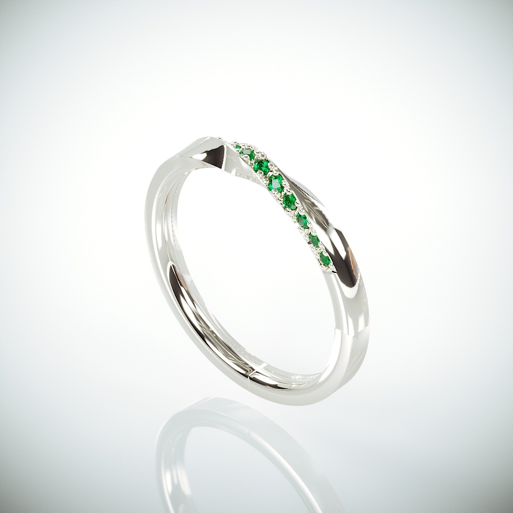 14k White Gold Mubius Ring set with Emeralds | Emerald Mobius Ring | White Gold Mobius Wedding Ring set with natural Emerald