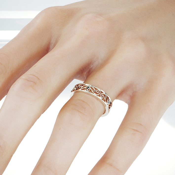 14k White Gold Filigree Women Wedding Ring set with Black Diamonds | 14k White Gold Woman Wedding Ring | Black Diamonds Filigree Ring